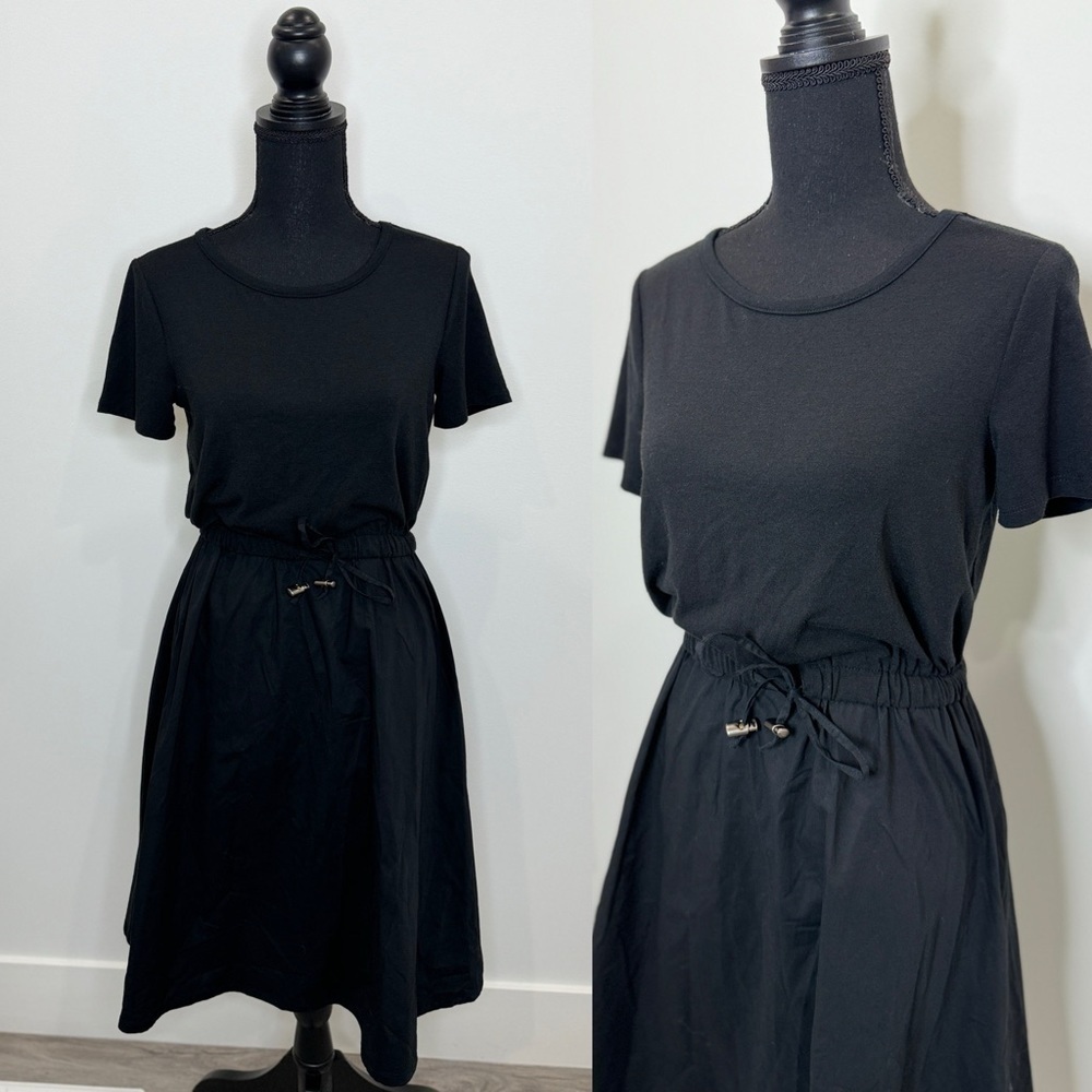 Mossimo Black Cinched Waist Midi Short Sleeve Dress